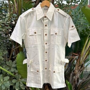 Vintage 70s Silverwoods Safari Utility Shirt M Cream NWT